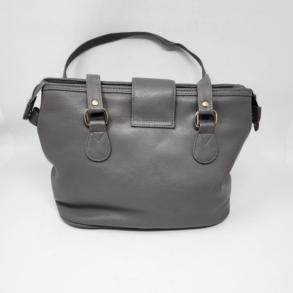 Vtg JG Hook Grey Faux Leather Shoulder Bag w Matching Pouch Key Ring Neutral - Picture 4 of 16